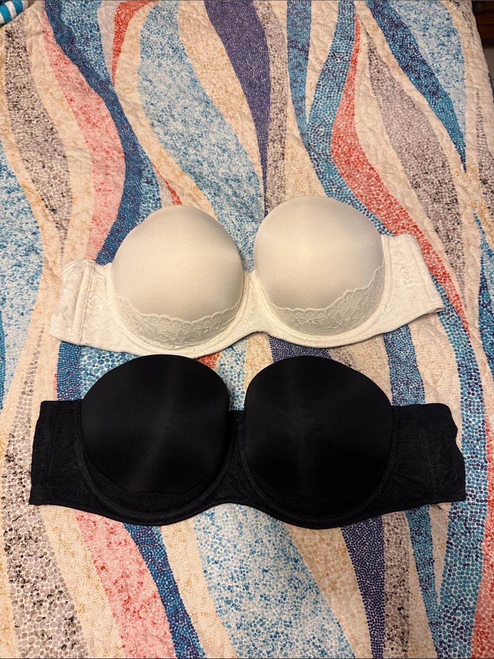 Everyday Strapless Lace-Trim Bandeau Bra - White & Black